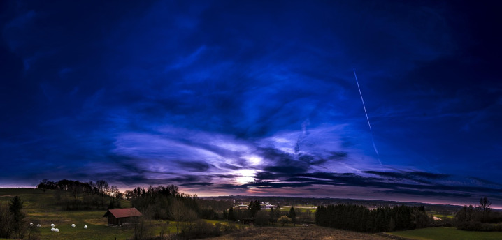 mountain cabin dusk exterior