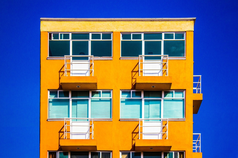 riverfront apartment night exterior